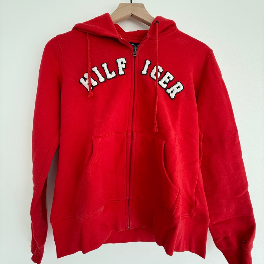 Red Zip-Up Hoodie with Logo